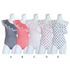 画像14: モノキニ水着 凸凹生地 ワンショルター モノキニスイム ドレス水着 レディース ビキニ ワンショルダー フリル 体型カバーバックシャン 2way (14)