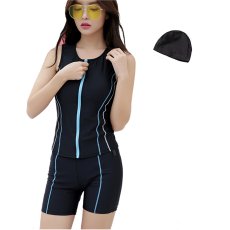 画像15: めくれ防止機能 2点セットフィットネス水着 Fitness水着 タンクタイプ セパレートタイプ タンクトップ スイムパンツ ショートパンツ レディース ノースリーブ (15)