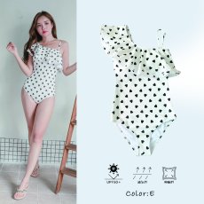 画像24: モノキニ水着 凸凹生地 ワンショルター モノキニスイム ドレス水着 レディース ビキニ ワンショルダー フリル 体型カバーバックシャン 2way (24)