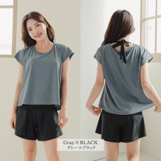 画像26: レデイース水着 インナータンキニ付き 無地袖なしTシャツ インナーパンツ付き ショットパンツ 二点セット水着 UVカットレイヤード風 タンキニ セパレート ノンワイヤー パッド付き (26)