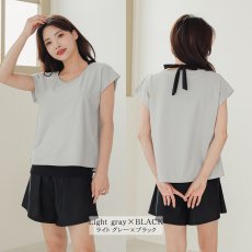 画像33: レデイース水着 インナータンキニ付き 無地袖なしTシャツ インナーパンツ付き ショットパンツ 二点セット水着 UVカットレイヤード風 タンキニ セパレート ノンワイヤー パッド付き (33)