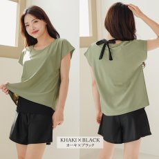 画像30: レデイース水着 インナータンキニ付き 無地袖なしTシャツ インナーパンツ付き ショットパンツ 二点セット水着 UVカットレイヤード風 タンキニ セパレート ノンワイヤー パッド付き (30)