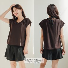 画像27: レデイース水着 インナータンキニ付き 無地袖なしTシャツ インナーパンツ付き ショットパンツ 二点セット水着 UVカットレイヤード風 タンキニ セパレート ノンワイヤー パッド付き (27)