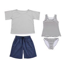 画像36: 体系カバー Tシャツ ショットパンツ タンキニ上下セット 水着4点セット 水着 レディース 体型カバー タンキニ ブラトップ ショーツ 布帛ショートパンツ レディースセット (36)