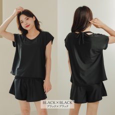 画像29: レデイース水着 インナータンキニ付き 無地袖なしTシャツ インナーパンツ付き ショットパンツ 二点セット水着 UVカットレイヤード風 タンキニ セパレート ノンワイヤー パッド付き (29)
