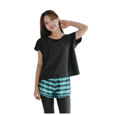画像13: 水着Tシャツ、レギンス、パンツ、トップス　ショーツ5点セット体系カバー水着 レディース 水着 5点セット 長袖ラッシュガード 体型カバー セパレート ショートパンツ タンキニ オシャレ UVカット女性用長袖水着 接触冷感 水陸両用 ソフト肌触り (13)
