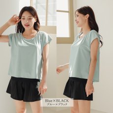 画像31: レデイース水着 インナータンキニ付き 無地袖なしTシャツ インナーパンツ付き ショットパンツ 二点セット水着 UVカットレイヤード風 タンキニ セパレート ノンワイヤー パッド付き (31)