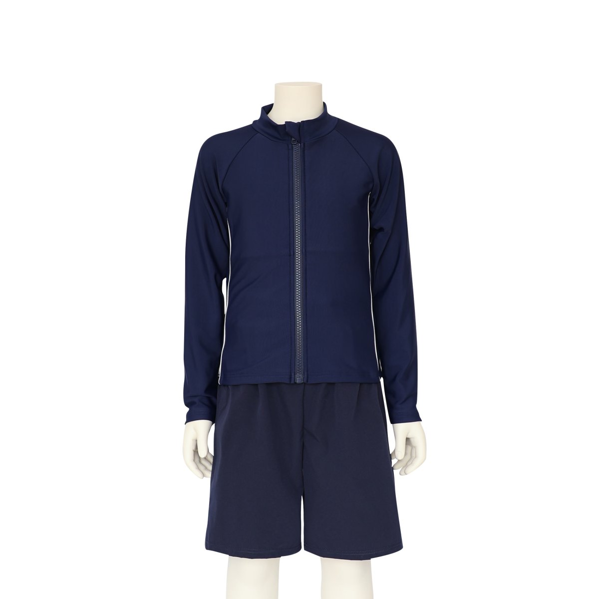 画像16: 男女兼用　インナー着き　ショットパンツ　ファスナー着き　長袖ラッシュガード　スクール水着　男女兼用　インナー着き　ショットパンツ　ファスナー着き　長袖ラッシュガード 水着セット　学校水着　男の子　女の子　ブラック水着　ネイビースイム (16)