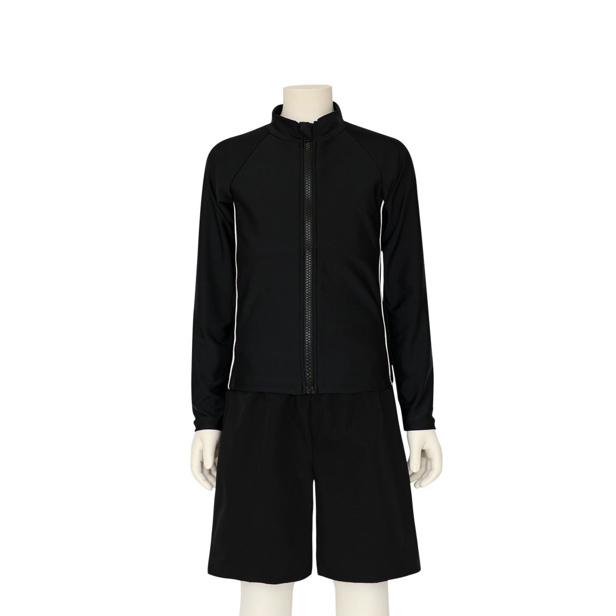 画像18: 男女兼用　インナー着き　ショットパンツ　ファスナー着き　長袖ラッシュガード　スクール水着　男女兼用　インナー着き　ショットパンツ　ファスナー着き　長袖ラッシュガード 水着セット　学校水着　男の子　女の子　ブラック水着　ネイビースイム (18)