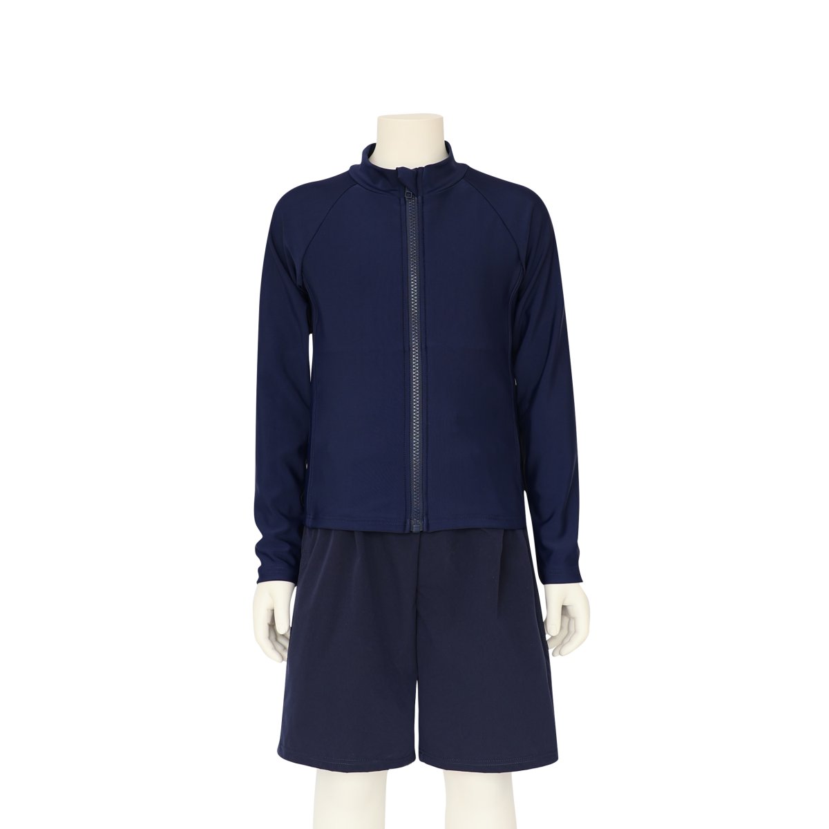 画像17: 男女兼用　インナー着き　ショットパンツ　ファスナー着き　長袖ラッシュガード　スクール水着　男女兼用　インナー着き　ショットパンツ　ファスナー着き　長袖ラッシュガード 水着セット　学校水着　男の子　女の子　ブラック水着　ネイビースイム (17)