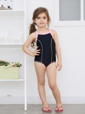 画像19: School水着　メーカー水着　スクール水着 濃紺学校水着 女の子用ワンピース 白パイピング 小学生 中学生 女児 スイミング プール ネイビー (19)