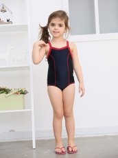 画像20: School水着　メーカー水着　スクール水着 濃紺学校水着 女の子用ワンピース 白パイピング 小学生 中学生 女児 スイミング プール ネイビー (20)