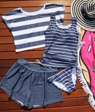 画像17: 体型カバーアップ4点セット水着　レディース タンキニ 4点セット 体型カバー オーバーTシャツ ショートパンツ タンクトップ ラッシュガード カバーアップ ゆったり ママ水着 UVカット (17)