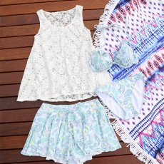 画像12: レースワンピース　スカパン水着4点セット 体型カバー ワイヤービキニ　カバーアップ オーバーTシャツ ショートパンツ ４点セット　トレンドレースワンピース ペズリー柄水着　大人水着　オシャレー水着 (12)