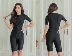画像35: シンプル9色　半袖ハイウェイストフィットネス水着　フィットネス水着 レディース セパレート 半袖 水着 フィットネス レディース セパレート水着 女性 ラッシュガード かわいい めくれ防止 体型カバー (35)