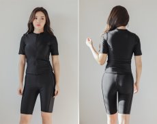 画像37: シンプル9色　半袖ハイウェイストフィットネス水着　フィットネス水着 レディース セパレート 半袖 水着 フィットネス レディース セパレート水着 女性 ラッシュガード かわいい めくれ防止 体型カバー (37)