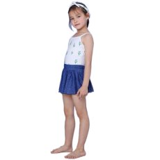 画像20: カチューシャつき インナーつき デニム風スカート 水着Tシャツ キャミソール 体系カバー 子供水着セット　ガールズ 女の子 上下セット キッズ 子供用 UVカット フィットネス水着 (20)