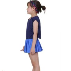 画像16: カチューシャつき インナーつき デニム風スカート 水着Tシャツ キャミソール 体系カバー 子供水着セット　ガールズ 女の子 上下セット キッズ 子供用 UVカット フィットネス水着 (16)