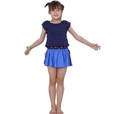 画像15: カチューシャつき インナーつき デニム風スカート 水着Tシャツ キャミソール 体系カバー 子供水着セット　ガールズ 女の子 上下セット キッズ 子供用 UVカット フィットネス水着 (15)