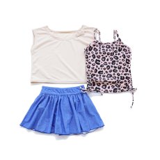画像13: カチューシャつき インナーつき デニム風スカート 水着Tシャツ キャミソール 体系カバー 子供水着セット　ガールズ 女の子 上下セット キッズ 子供用 UVカット フィットネス水着 (13)