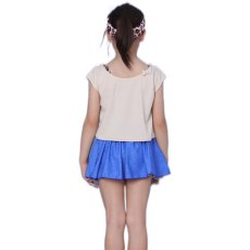 画像18: カチューシャつき インナーつき デニム風スカート 水着Tシャツ キャミソール 体系カバー 子供水着セット　ガールズ 女の子 上下セット キッズ 子供用 UVカット フィットネス水着 (18)