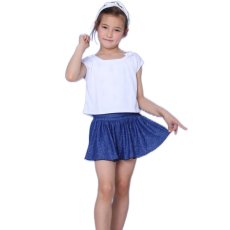 画像19: カチューシャつき インナーつき デニム風スカート 水着Tシャツ キャミソール 体系カバー 子供水着セット　ガールズ 女の子 上下セット キッズ 子供用 UVカット フィットネス水着 (19)