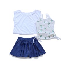 画像14: カチューシャつき インナーつき デニム風スカート 水着Tシャツ キャミソール 体系カバー 子供水着セット　ガールズ 女の子 上下セット キッズ 子供用 UVカット フィットネス水着 (14)