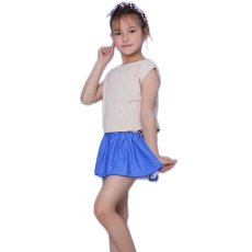 画像17: カチューシャつき インナーつき デニム風スカート 水着Tシャツ キャミソール 体系カバー 子供水着セット　ガールズ 女の子 上下セット キッズ 子供用 UVカット フィットネス水着 (17)