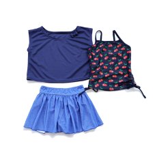 画像12: カチューシャつき インナーつき デニム風スカート 水着Tシャツ キャミソール 体系カバー 子供水着セット　ガールズ 女の子 上下セット キッズ 子供用 UVカット フィットネス水着 (12)