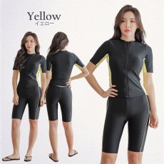 画像19: シンプル9色　半袖ハイウェイストフィットネス水着　フィットネス水着 レディース セパレート 半袖 水着 フィットネス レディース セパレート水着 女性 ラッシュガード かわいい めくれ防止 体型カバー (19)