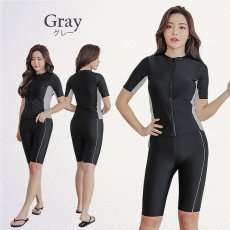 画像7: シンプル9色　半袖ハイウェイストフィットネス水着　フィットネス水着 レディース セパレート 半袖 水着 フィットネス レディース セパレート水着 女性 ラッシュガード かわいい めくれ防止 体型カバー (7)
