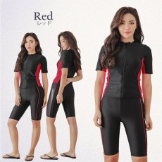 画像15: シンプル9色　半袖ハイウェイストフィットネス水着　フィットネス水着 レディース セパレート 半袖 水着 フィットネス レディース セパレート水着 女性 ラッシュガード かわいい めくれ防止 体型カバー (15)