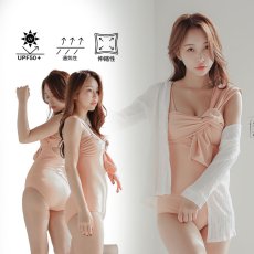 画像3: ワイシャツ ワンショールター モノキニ 2点セット水着 レディース 体型カバー 可愛い 2点セット セクシー 大人 韓国 無地 ビーチウェア 肌守り おしゃれ 海水浴場リゾート 温泉 旅行 (3)