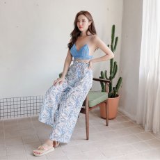 画像23: 長ズボン付き クロシェ ビキニセット スイムウェア ビキニ  ニット水着 レディース 3点セット クロスビキニ水着 ワイドロングパンツ付き (23)