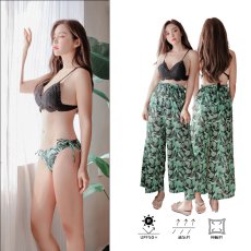 画像2: 長ズボン付き クロシェ ビキニセット スイムウェア ビキニ  ニット水着 レディース 3点セット クロスビキニ水着 ワイドロングパンツ付き (2)