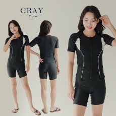 画像21: スイムキャップ付き フィットネス水着 レディース セパレート 半袖 上下セット 大きいサイズ キャップ付き めくれ防止 体型カバー フィットネス水着 (21)