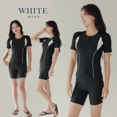 画像7: スイムキャップ付き フィットネス水着 レディース セパレート 半袖 上下セット 大きいサイズ キャップ付き めくれ防止 体型カバー フィットネス水着 (7)