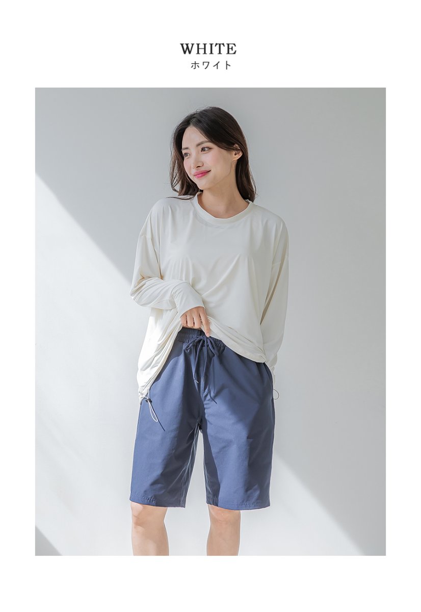 画像13: トップスとショーツとカバーアップロングTと布帛パンツ４点セット水着 タンキニ水着 レディース 体型カバー 長袖シャツ ラッシュガード ハーフパンツ 4点セットビキニ (13)