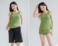 画像29: トップスとショーツとカバーアップロングTと布帛パンツ４点セット水着 タンキニ水着 レディース 体型カバー 長袖シャツ ラッシュガード ハーフパンツ 4点セットビキニ (29)