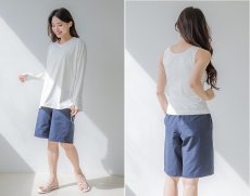 画像15: トップスとショーツとカバーアップロングTと布帛パンツ４点セット水着 タンキニ水着 レディース 体型カバー 長袖シャツ ラッシュガード ハーフパンツ 4点セットビキニ (15)