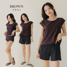 画像18: インナー付きTシャツとショーツとショットパンツの３点セット水着　レディース 体型カバー 3点セット 半袖シャツラッシュガード ショートパンツ セパレート 3way (18)