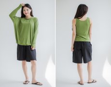 画像30: トップスとショーツとカバーアップロングTと布帛パンツ４点セット水着 タンキニ水着 レディース 体型カバー 長袖シャツ ラッシュガード ハーフパンツ 4点セットビキニ (30)