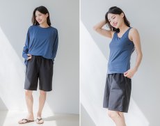 画像24: トップスとショーツとカバーアップロングTと布帛パンツ４点セット水着 タンキニ水着 レディース 体型カバー 長袖シャツ ラッシュガード ハーフパンツ 4点セットビキニ (24)