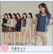 画像2: インナー付きTシャツとショーツとショットパンツの３点セット水着　レディース 体型カバー 3点セット 半袖シャツラッシュガード ショートパンツ セパレート 3way (2)