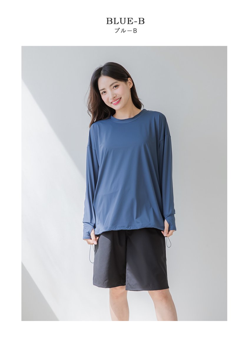 画像22: トップスとショーツとカバーアップロングTと布帛パンツ４点セット水着 タンキニ水着 レディース 体型カバー 長袖シャツ ラッシュガード ハーフパンツ 4点セットビキニ (22)