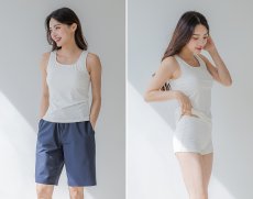 画像14: トップスとショーツとカバーアップロングTと布帛パンツ４点セット水着 タンキニ水着 レディース 体型カバー 長袖シャツ ラッシュガード ハーフパンツ 4点セットビキニ (14)
