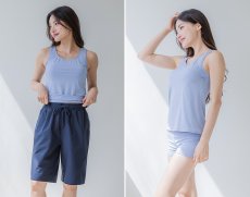 画像32: トップスとショーツとカバーアップロングTと布帛パンツ４点セット水着 タンキニ水着 レディース 体型カバー 長袖シャツ ラッシュガード ハーフパンツ 4点セットビキニ (32)