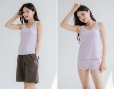 画像17: トップスとショーツとカバーアップロングTと布帛パンツ４点セット水着 タンキニ水着 レディース 体型カバー 長袖シャツ ラッシュガード ハーフパンツ 4点セットビキニ (17)