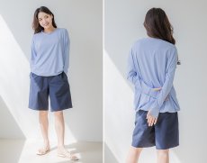画像33: トップスとショーツとカバーアップロングTと布帛パンツ４点セット水着 タンキニ水着 レディース 体型カバー 長袖シャツ ラッシュガード ハーフパンツ 4点セットビキニ (33)