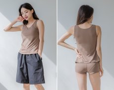 画像26: トップスとショーツとカバーアップロングTと布帛パンツ４点セット水着 タンキニ水着 レディース 体型カバー 長袖シャツ ラッシュガード ハーフパンツ 4点セットビキニ (26)